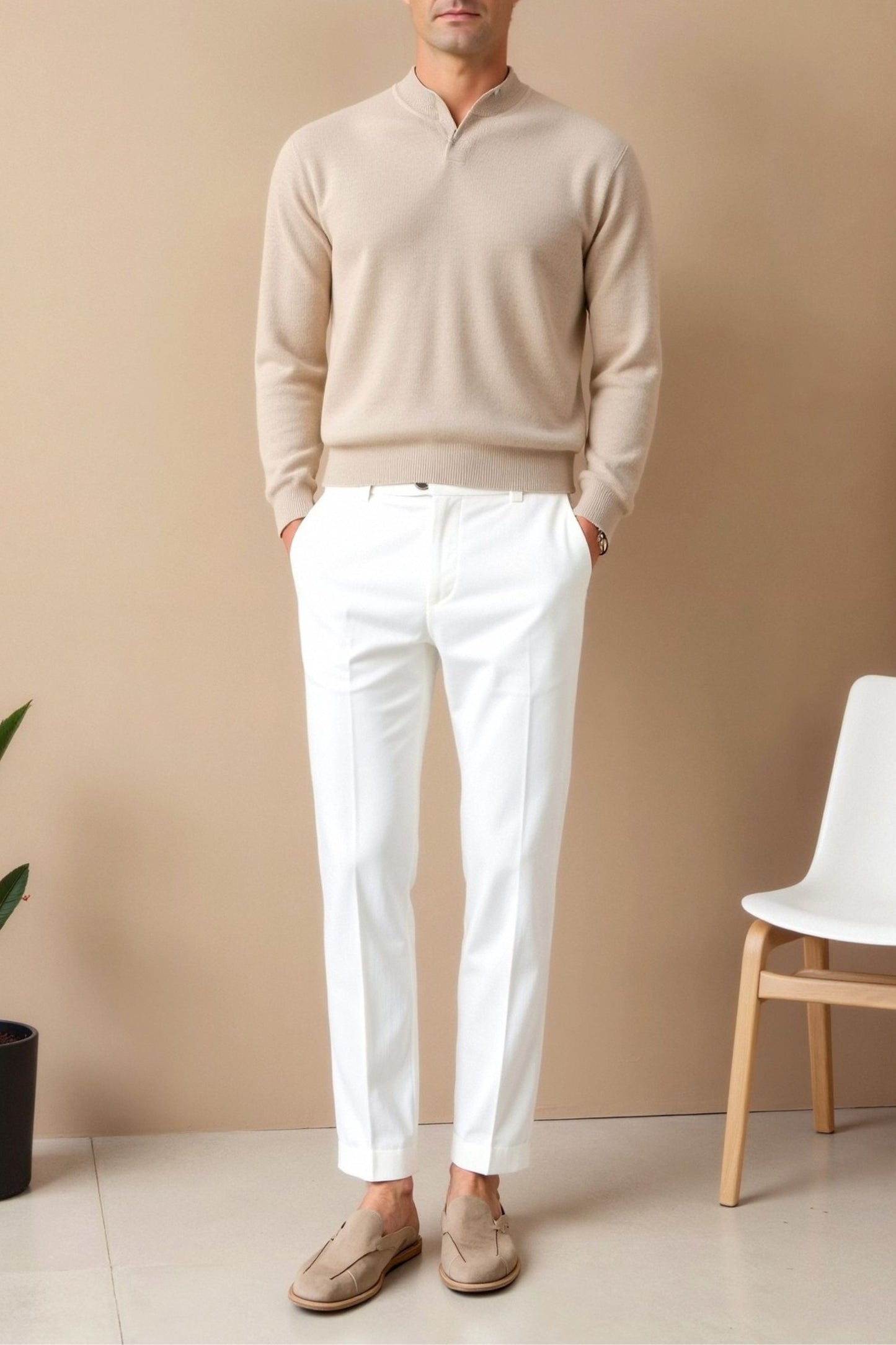 Benson Men's Khaki Ankle Pants | Cotton-Polyester Blend, Regular Fit 1