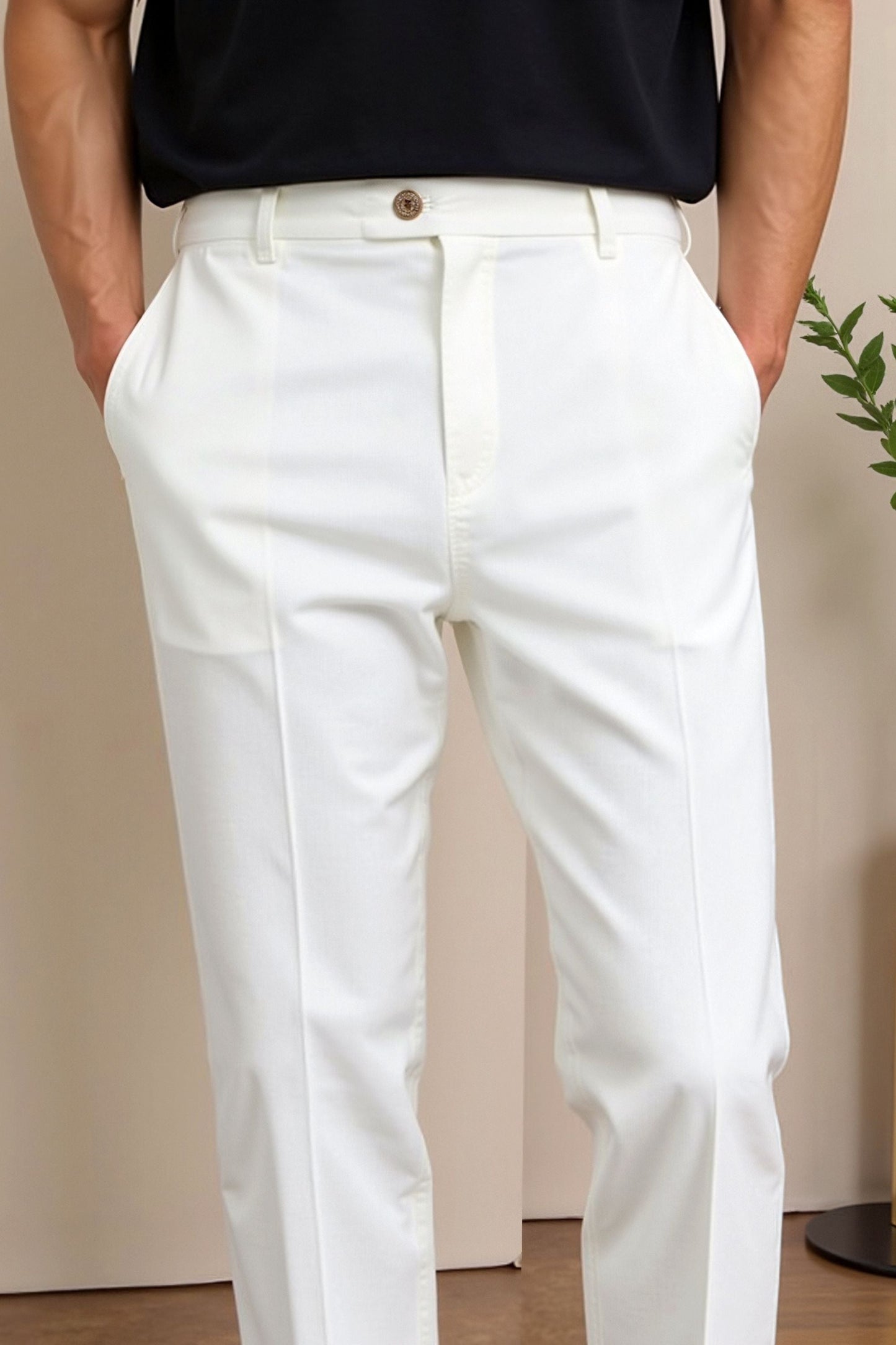 Benson Men's Khaki Ankle Pants | Cotton-Polyester Blend, Regular Fit 2