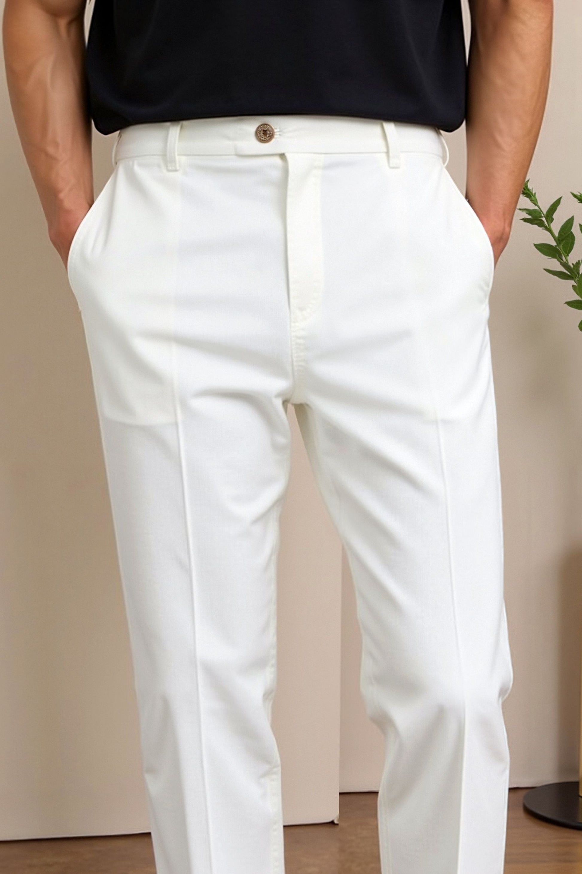 Benson Men's Khaki Ankle Pants | Cotton-Polyester Blend, Regular Fit 2