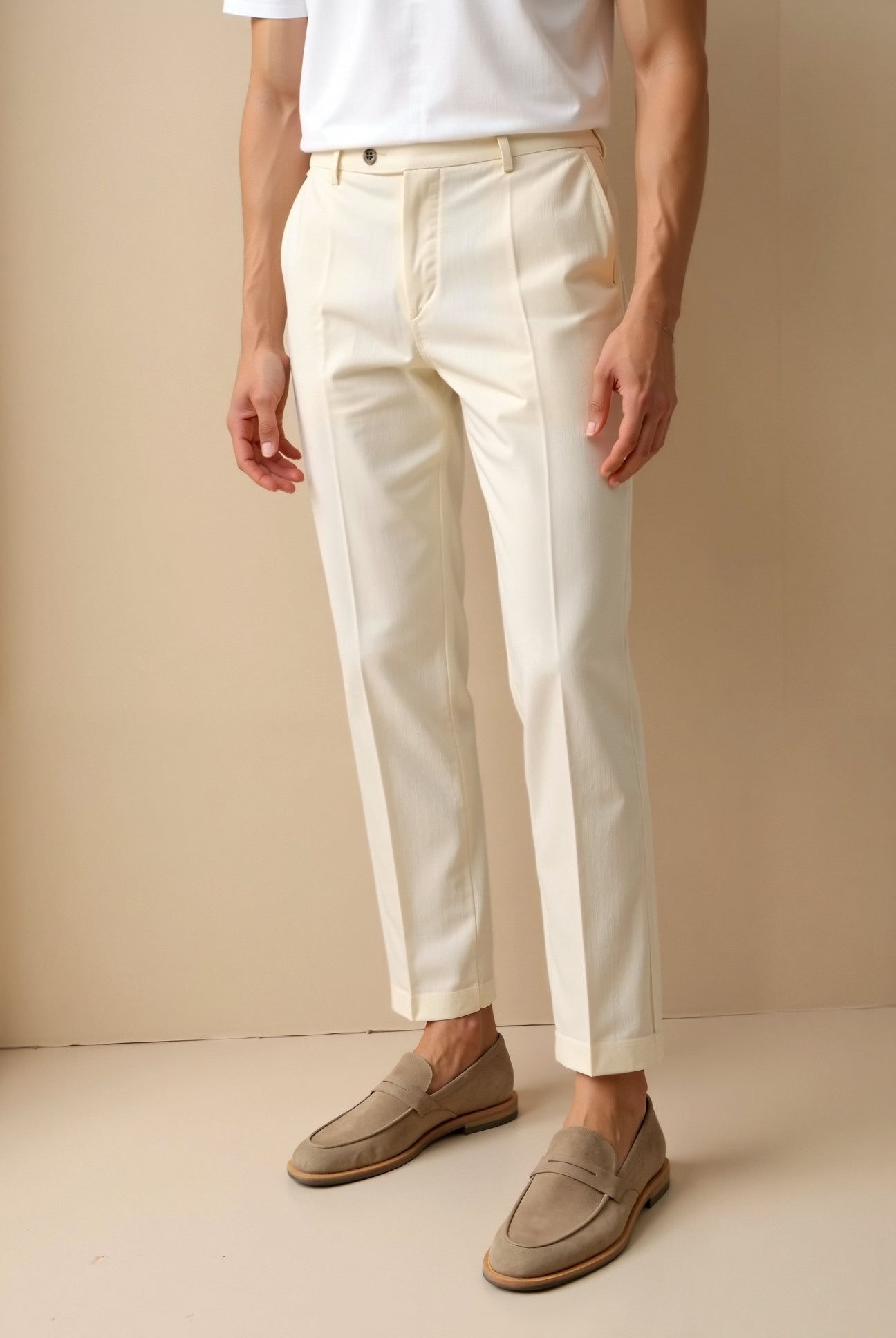 Benson Men's Khaki Ankle Pants | Cotton-Polyester Blend, Regular Fit 7