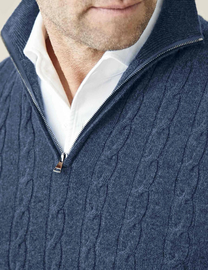 Caden Men's Half Zip Sweater | 100% Two-Ply Cable Knit, Funnel Neck