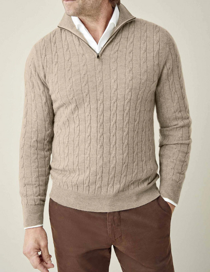 Caden Men's Half Zip Sweater | 100% Two-Ply Cable Knit, Funnel Neck
