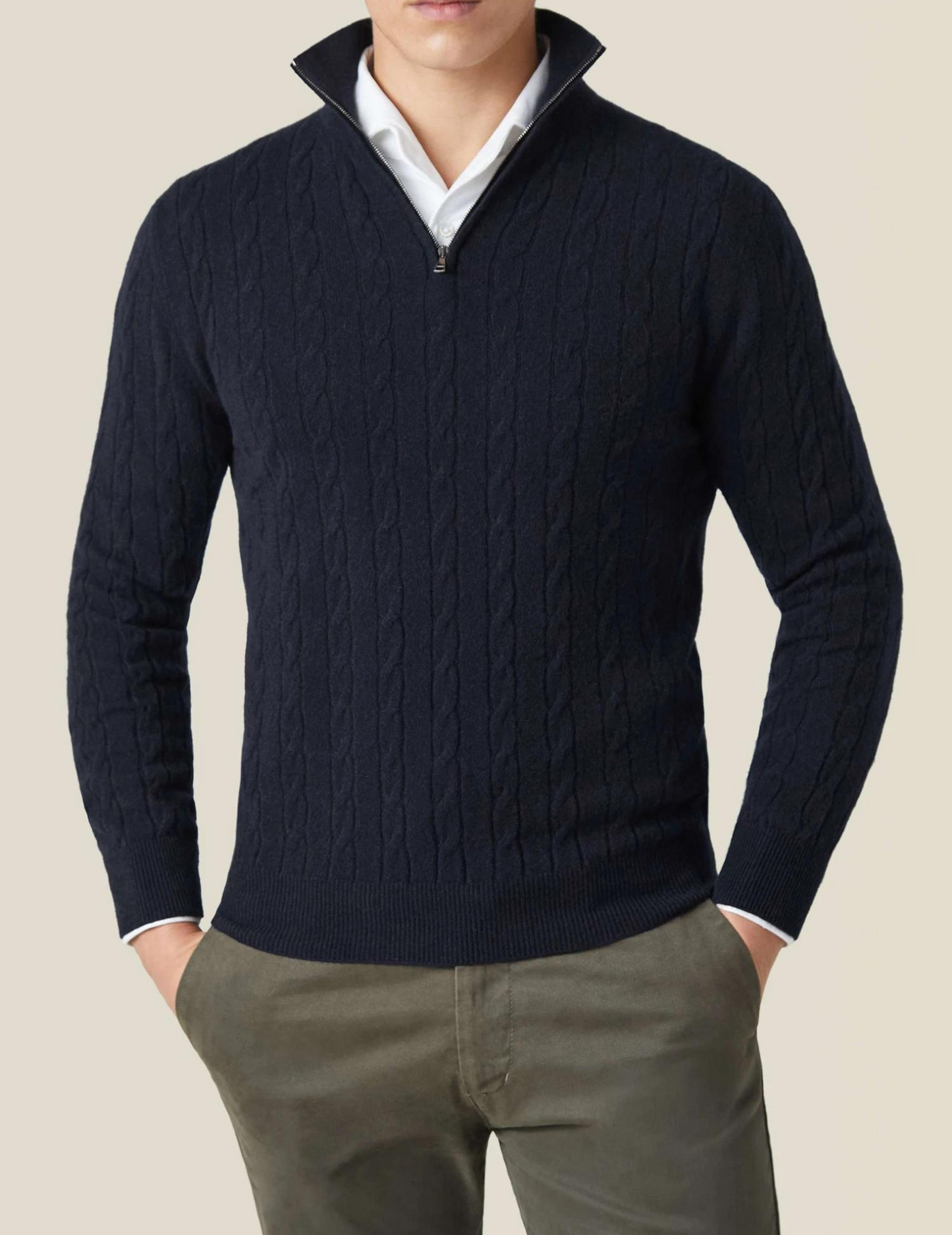 Caden Men's Half Zip Sweater | 100% Two-Ply Cable Knit, Funnel Neck
