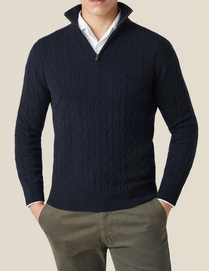 Caden Men's Half Zip Sweater | 100% Two-Ply Cable Knit, Funnel Neck