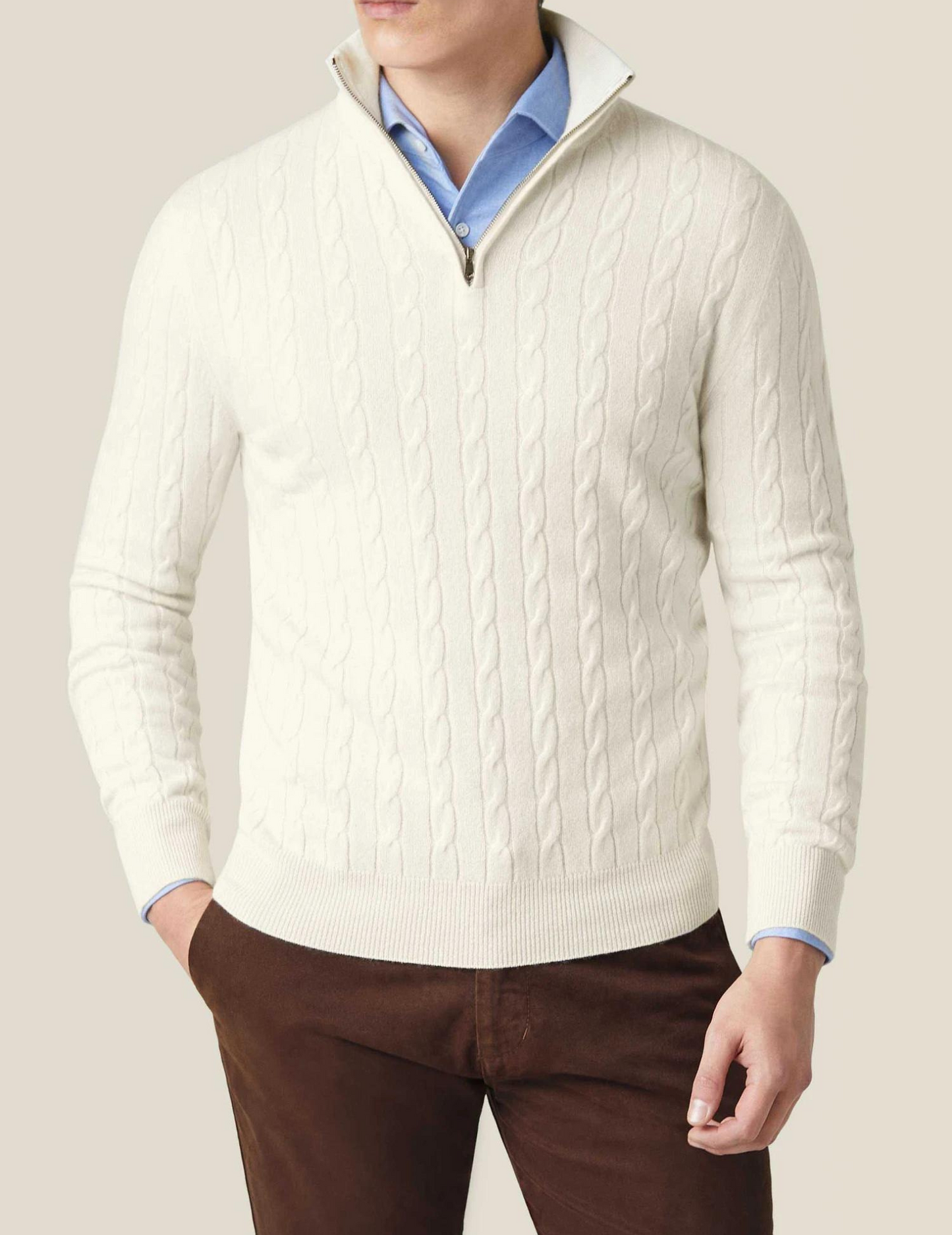 Caden Men's Half Zip Sweater | 100% Two-Ply Cable Knit, Funnel Neck