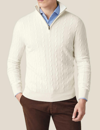 Caden Men's Half Zip Sweater | 100% Two-Ply Cable Knit, Funnel Neck