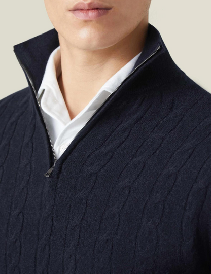 Caden Men's Half Zip Sweater | 100% Two-Ply Cable Knit, Funnel Neck