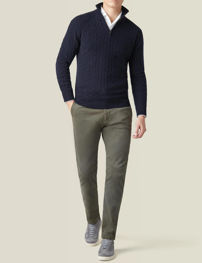 Caden Men's Half Zip Sweater | 100% Two-Ply Cable Knit, Funnel Neck