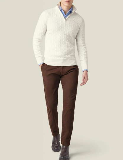 Caden Men's Half Zip Sweater | 100% Two-Ply Cable Knit, Funnel Neck