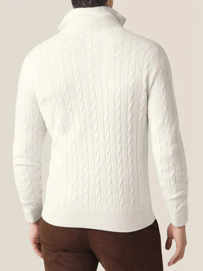 Caden Men's Half Zip Sweater | 100% Two-Ply Cable Knit, Funnel Neck