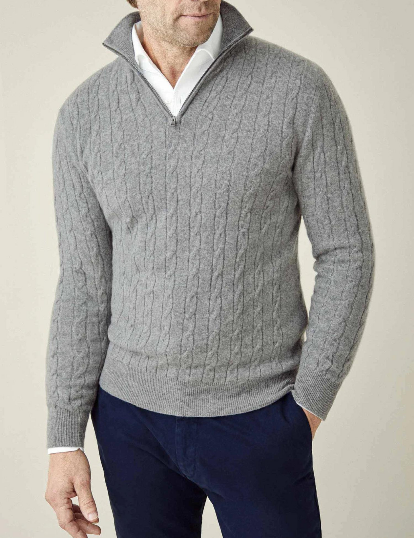 Caden Men's Half Zip Sweater | 100% Two-Ply Cable Knit, Funnel Neck