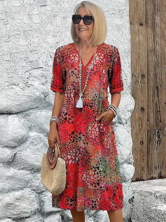 Celeste Women's Midi Dress | Soft Fabric, V-Neck Design for Summer 0