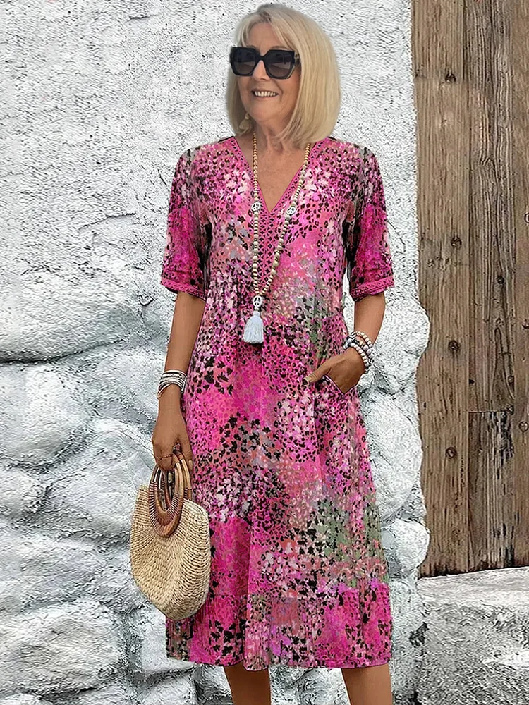 Celeste Women's Midi Dress | Soft Fabric, V-Neck Design for Summer 2