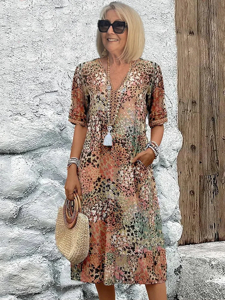 Celeste Women's Midi Dress | Soft Fabric, V-Neck Design for Summer 4
