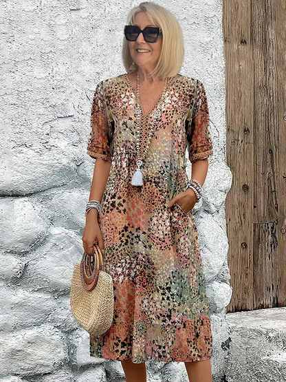 Celeste Women's Midi Dress | Soft Fabric, V-Neck Design for Summer 4