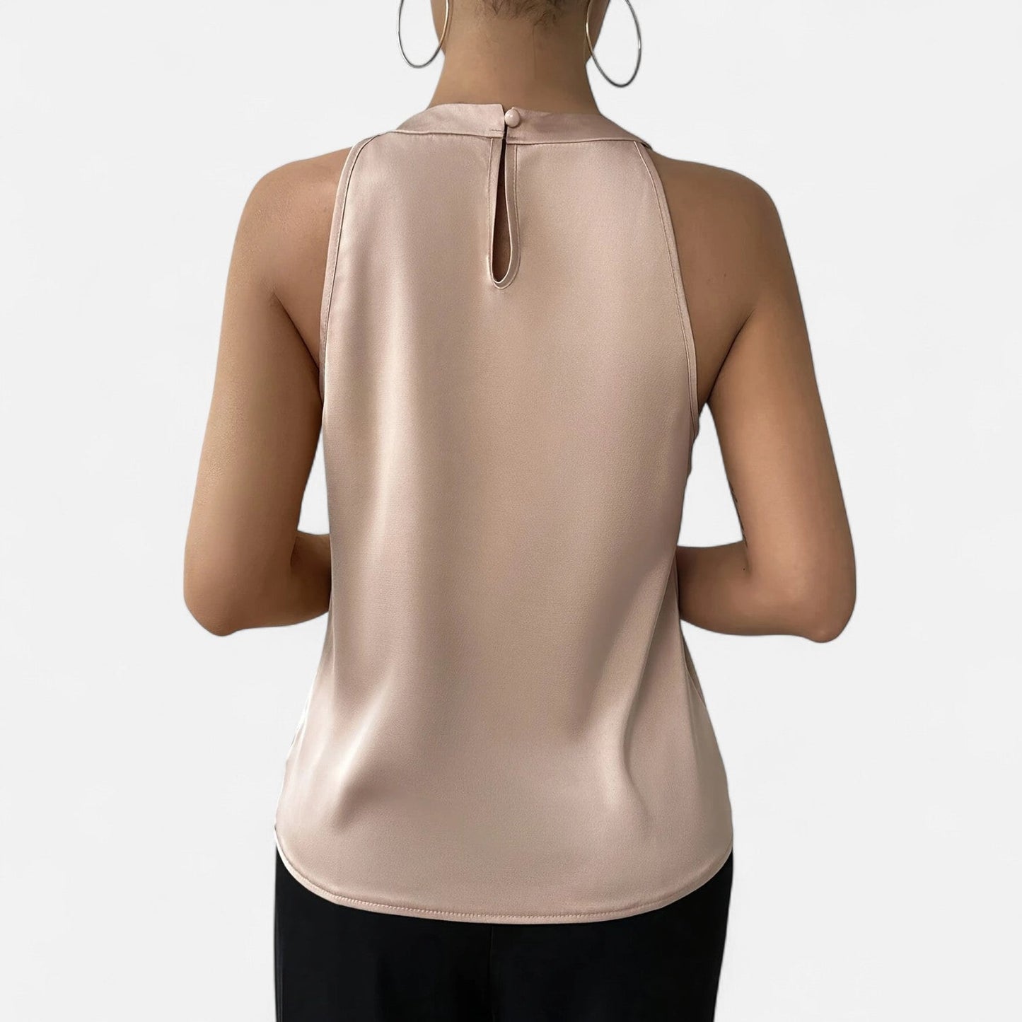 Belmoir Women's Satin Blouse | Pleated Halter Design, Elegant Champagne