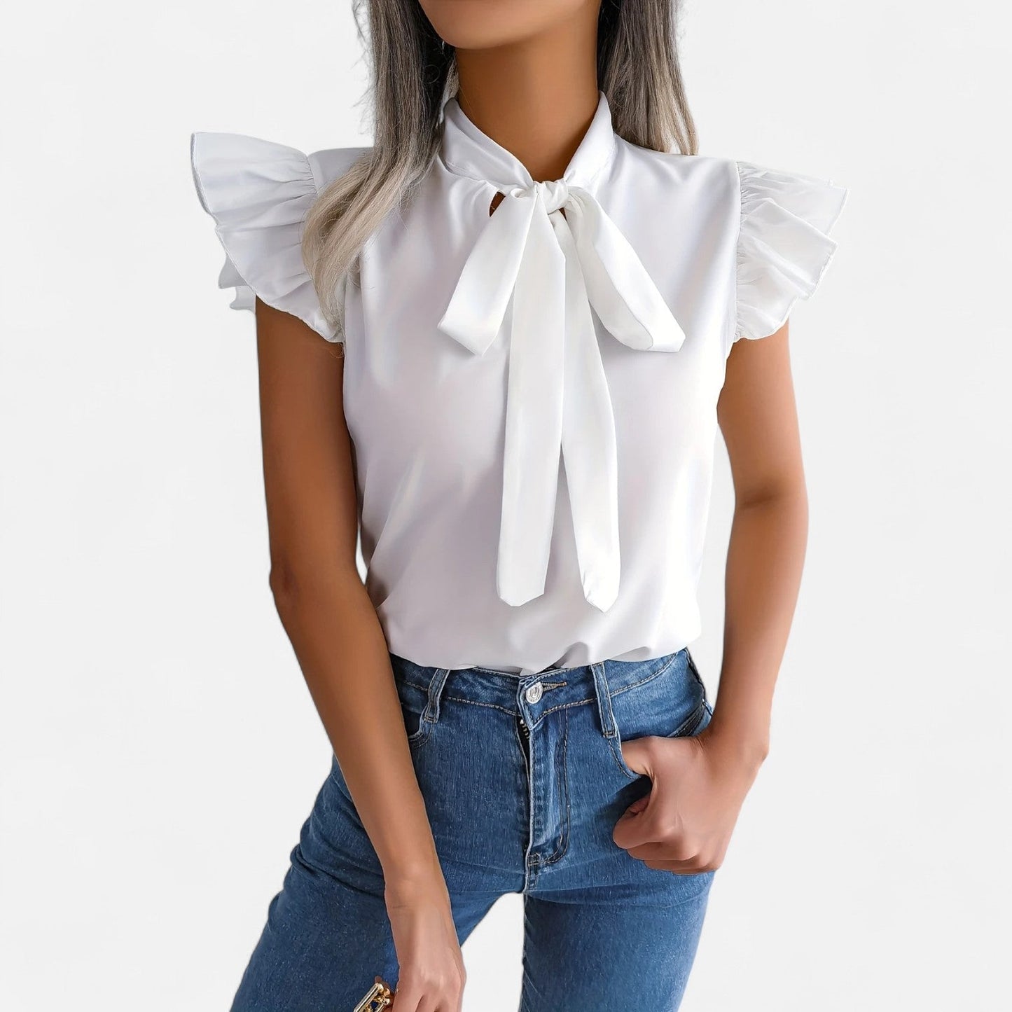 Belmoir Women's Blouse | Sleeveless Chiffon Bow-Tie Design, Summer Top