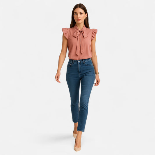 Belmoir Women's Blouse | Sleeveless Chiffon Bow-Tie Design, Summer Top