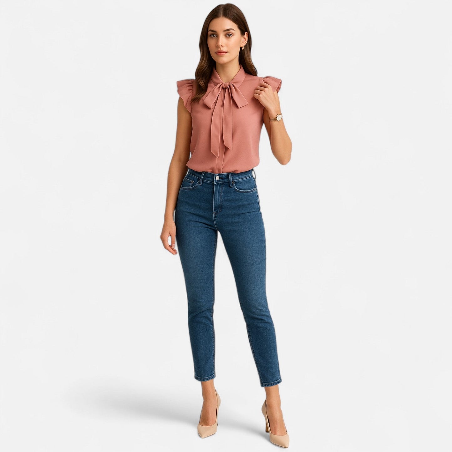 Belmoir Women's Blouse | Sleeveless Chiffon Bow-Tie Design, Summer Top