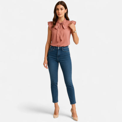 Belmoir Women's Blouse | Sleeveless Chiffon Bow-Tie Design, Summer Top