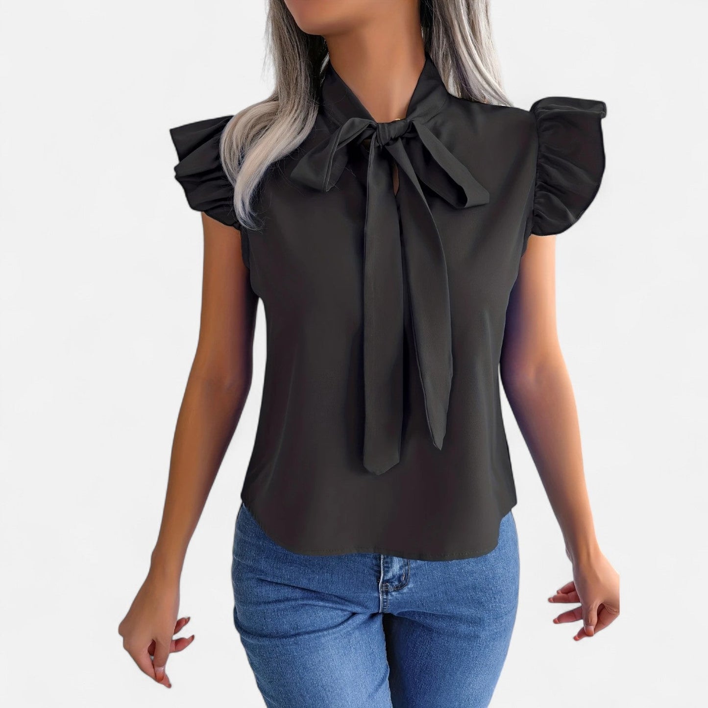 Belmoir Women's Blouse | Sleeveless Chiffon Bow-Tie Design, Summer Top