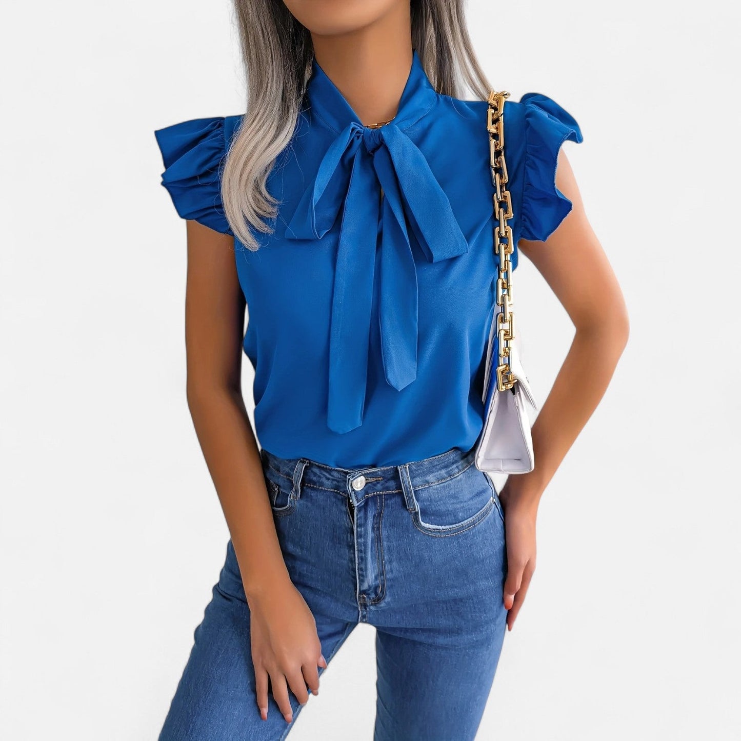 Belmoir Women's Blouse | Sleeveless Chiffon Bow-Tie Design, Summer Top