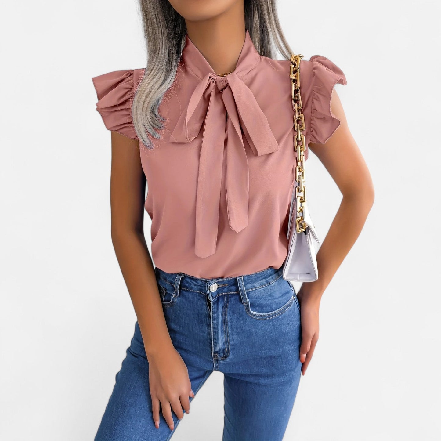 Belmoir Women's Blouse | Sleeveless Chiffon Bow-Tie Design, Summer Top