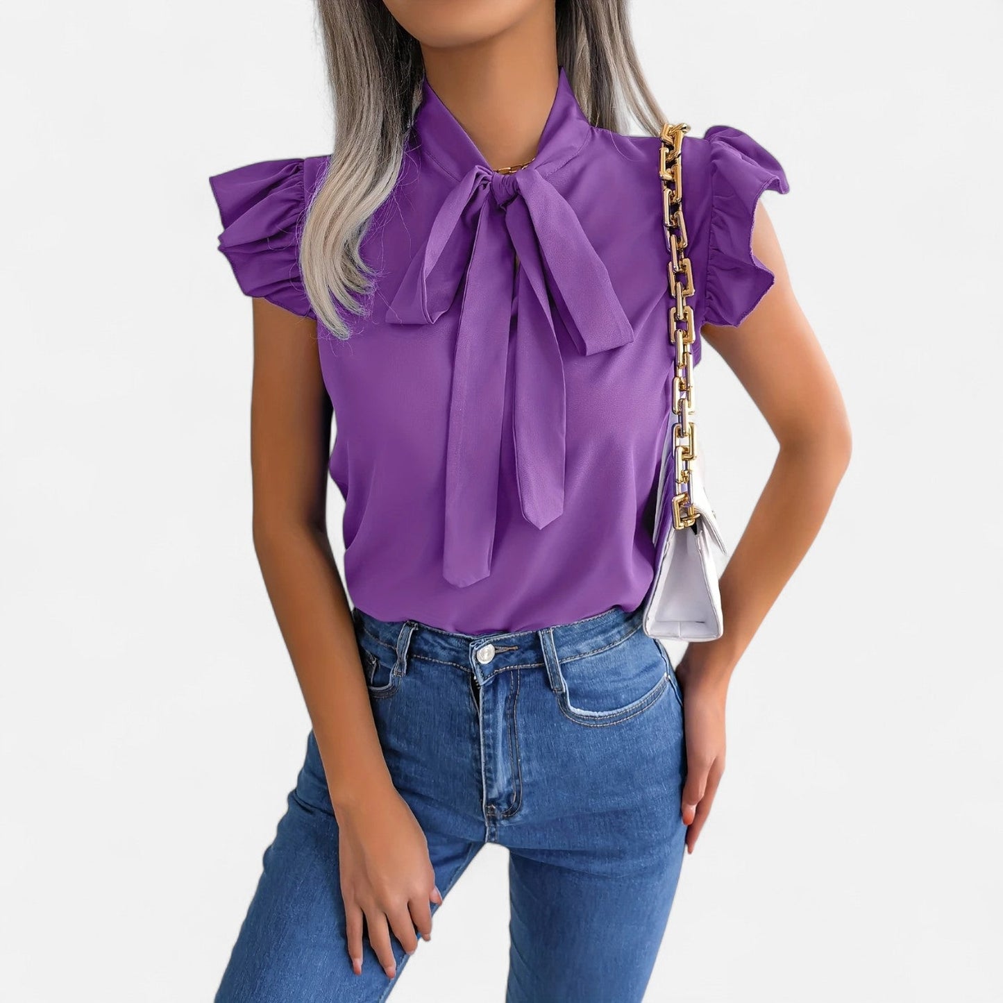 Belmoir Women's Blouse | Sleeveless Chiffon Bow-Tie Design, Summer Top