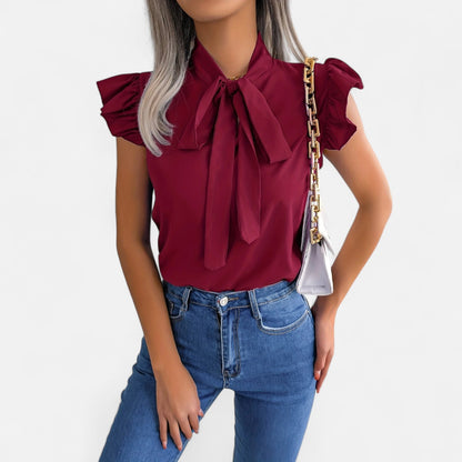 Belmoir Women's Blouse | Sleeveless Chiffon Bow-Tie Design, Summer Top