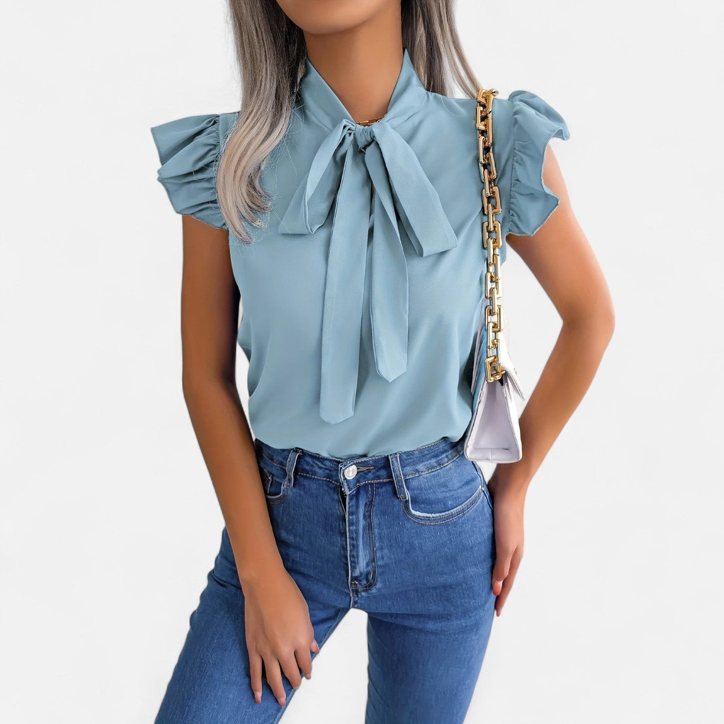 Belmoir Women's Blouse | Sleeveless Chiffon Bow-Tie Design, Summer Top