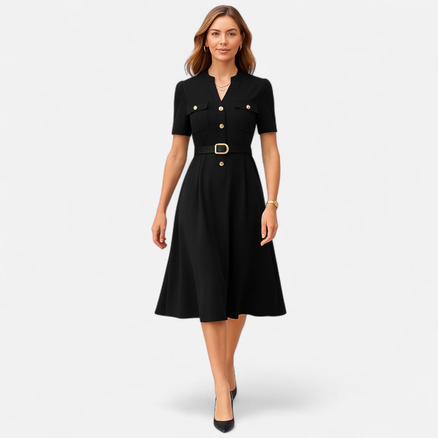 Belmoir Women's Midi Dress | Soft Stretch Fabric, V-Neck Design