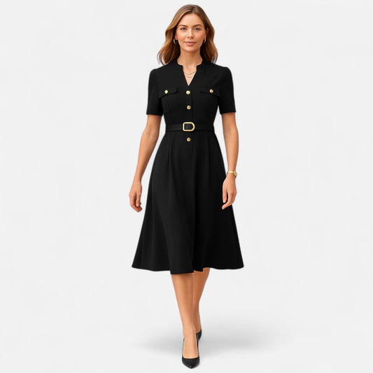 Belmoir Women's Midi Dress | Soft Stretch Fabric, V-Neck Design