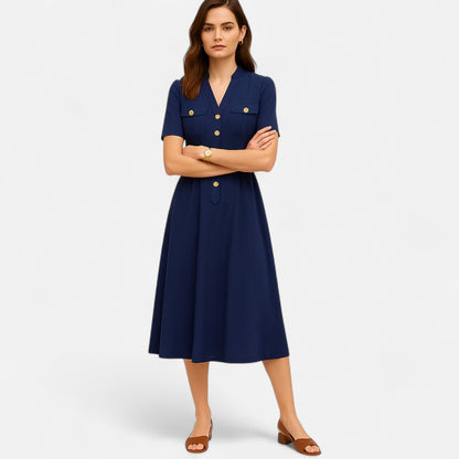 Belmoir Women's Midi Dress | Soft Stretch Fabric, V-Neck Design