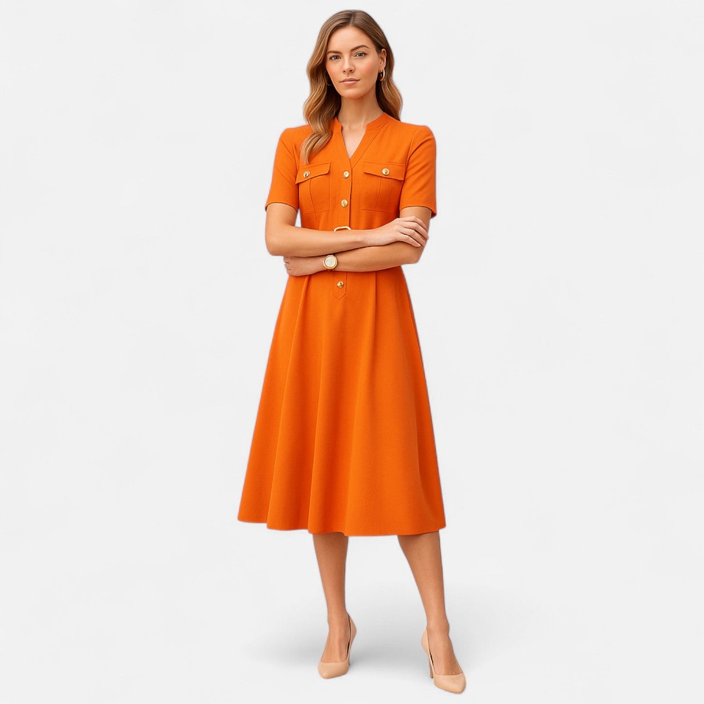 Belmoir Women's Midi Dress | Soft Stretch Fabric, V-Neck Design