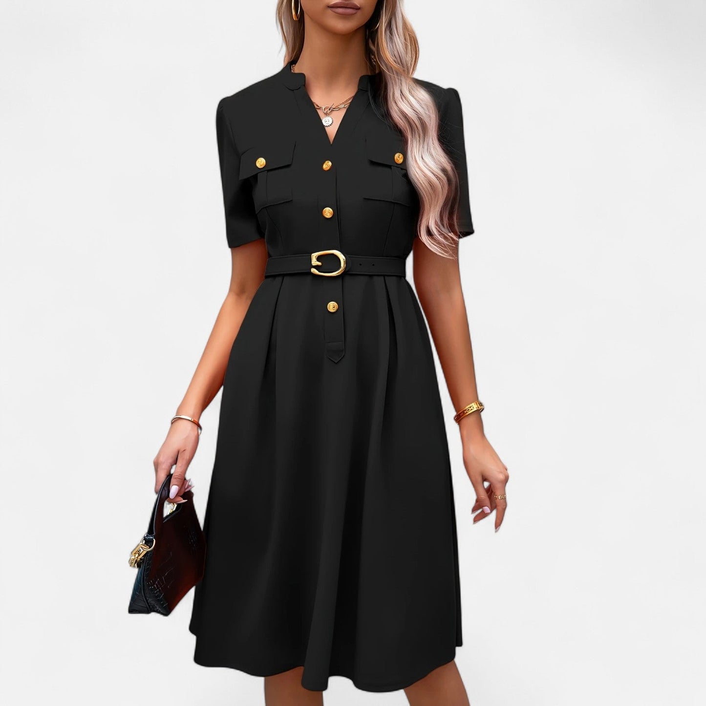 Belmoir Women's Midi Dress | Soft Stretch Fabric, V-Neck Design