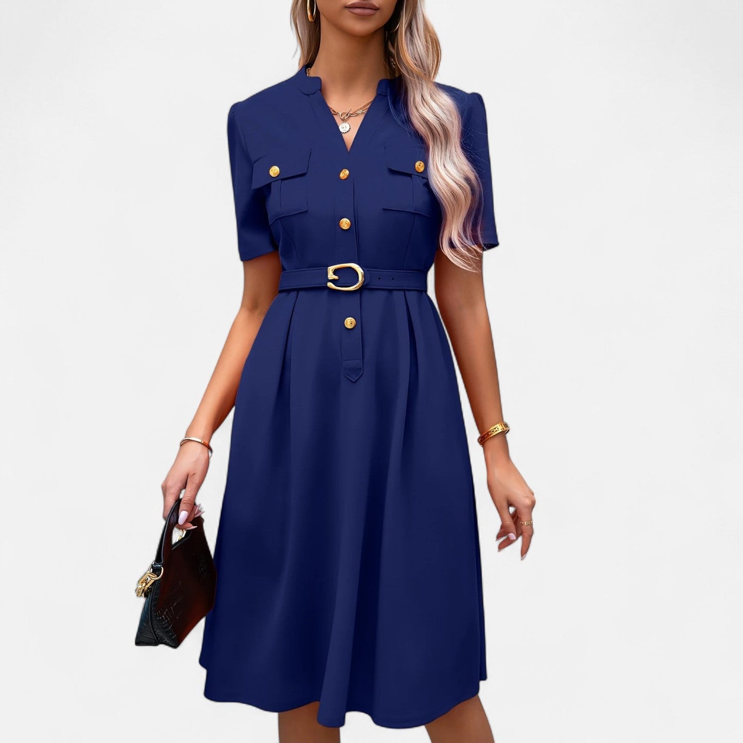 Belmoir Women's Midi Dress | Soft Stretch Fabric, V-Neck Design