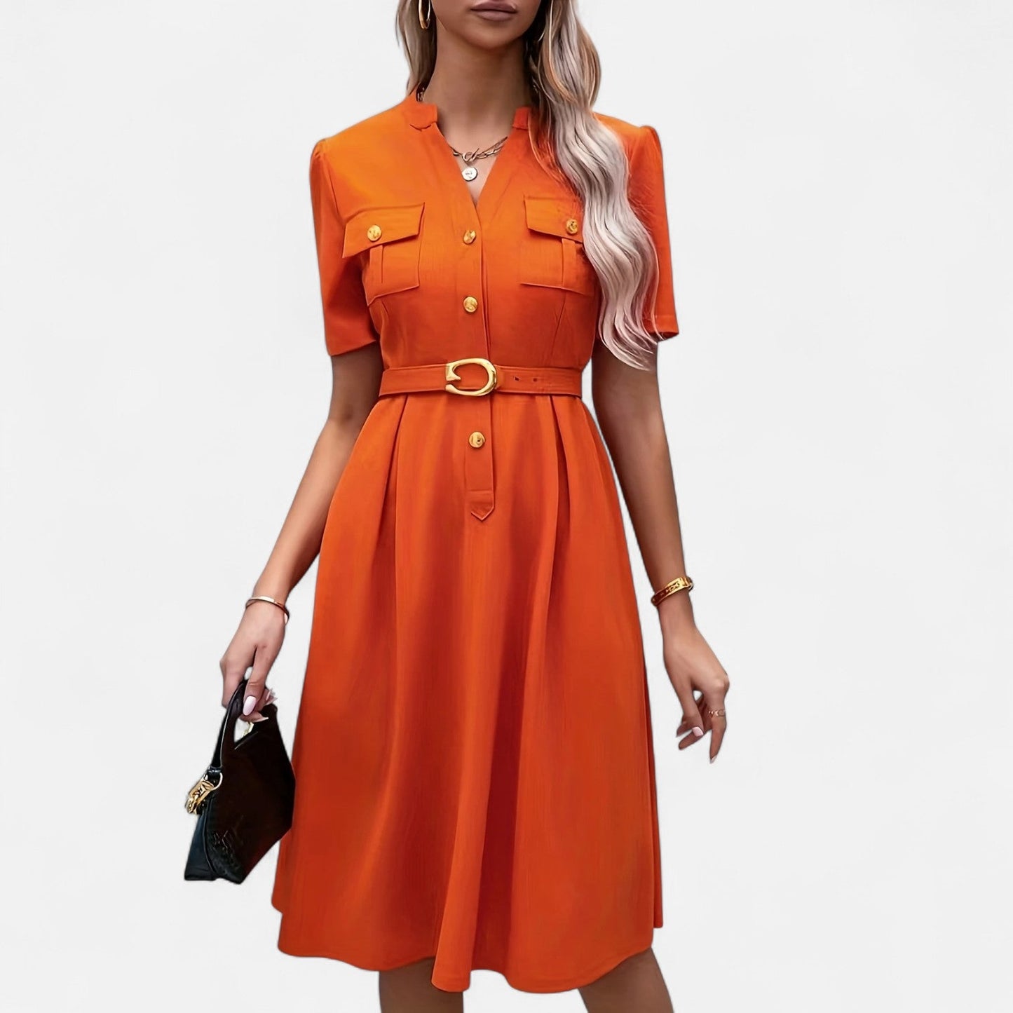 Belmoir Women's Midi Dress | Soft Stretch Fabric, V-Neck Design