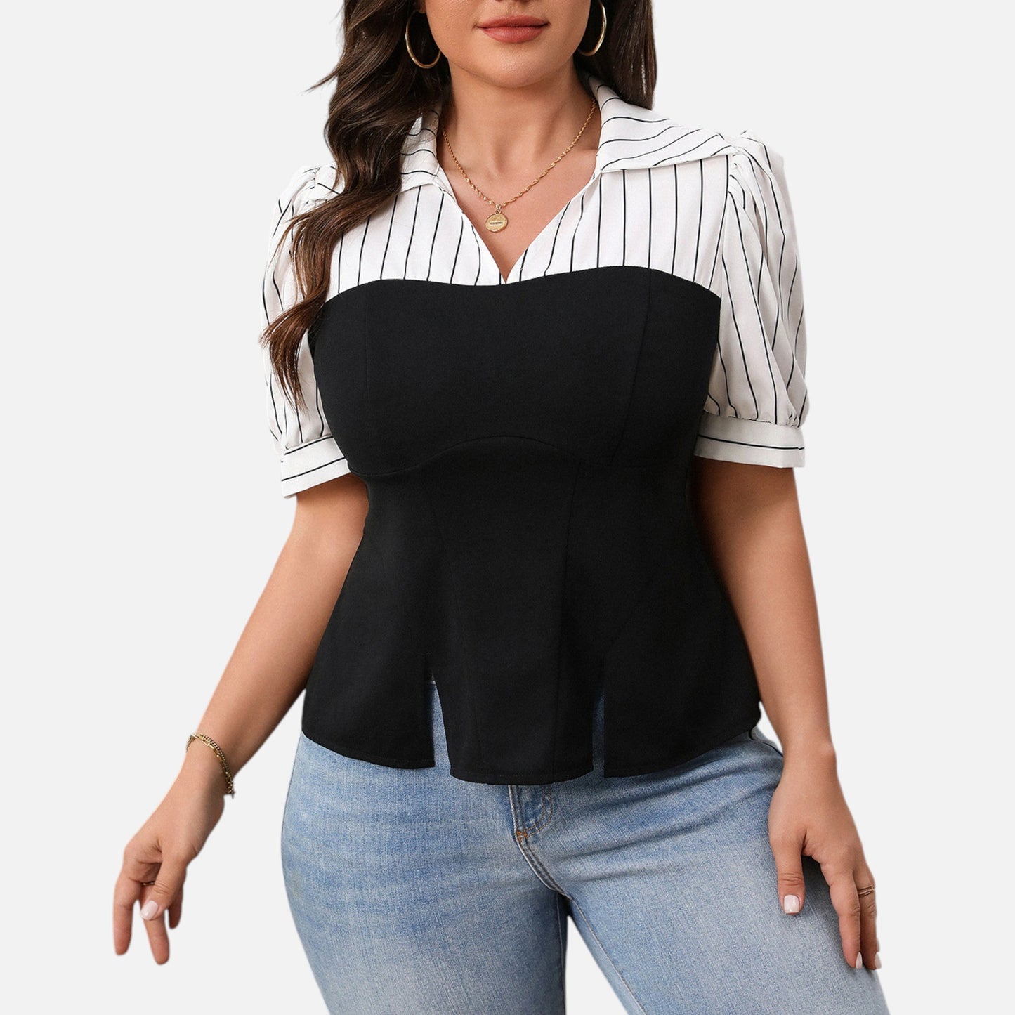 Belmoir Women's Blouse | Lightweight Polyester, Striped Patchwork Design