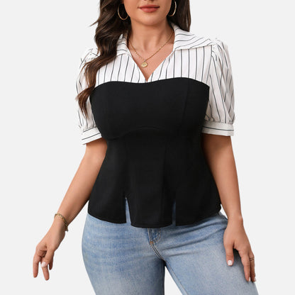 Belmoir Women's Blouse | Lightweight Polyester, Striped Patchwork Design