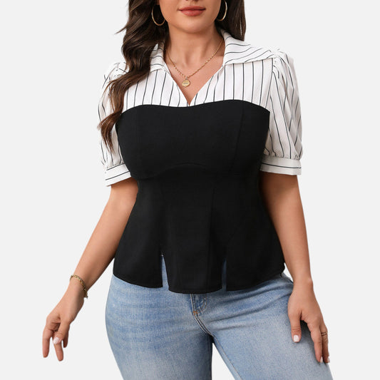 Belmoir Women's Blouse | Lightweight Polyester, Striped Patchwork Design