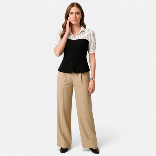 Belmoir Women's Blouse | Lightweight Polyester, Striped Patchwork Design