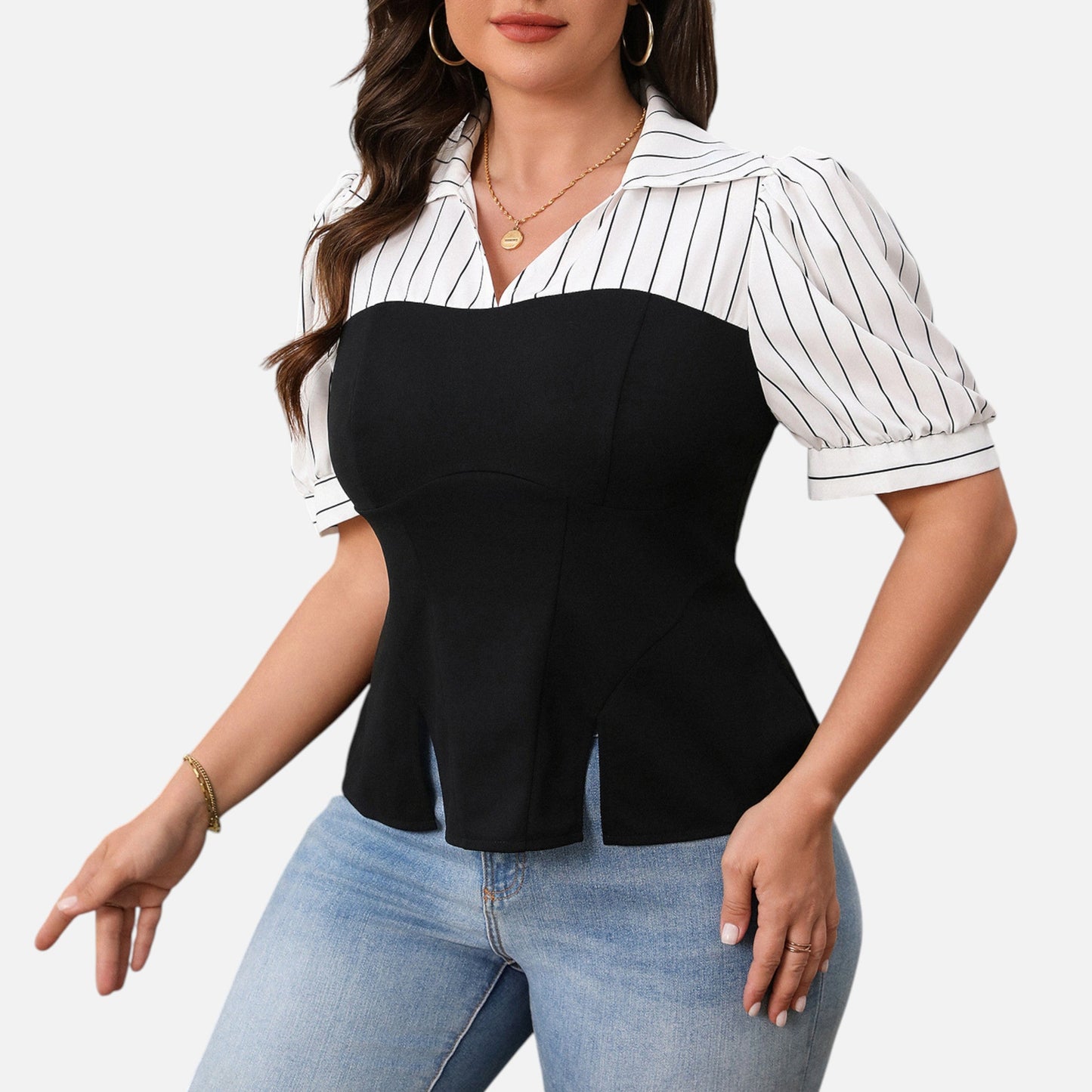 Belmoir Women's Blouse | Lightweight Polyester, Striped Patchwork Design