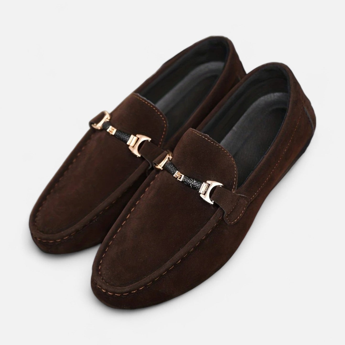 Belmoir Men's Brown Loafers | Slip-On Comfort with Metallic Buckle