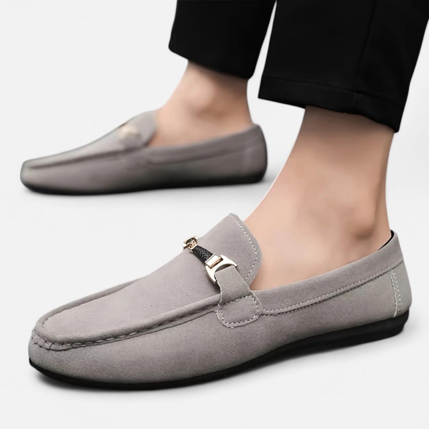 Belmoir Men's Brown Loafers | Slip-On Comfort with Metallic Buckle