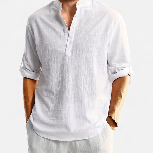 Belmoir Men's Linen Shirt | 100% Woven Linen, Casual Henley Style