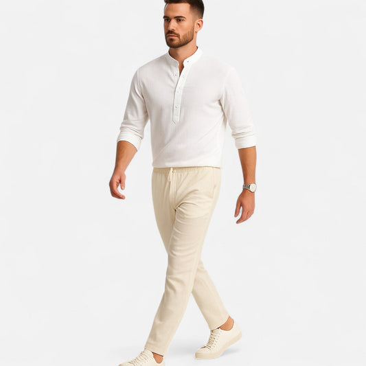 Belmoir Men's Linen Shirt | 100% Woven Linen, Casual Henley Style