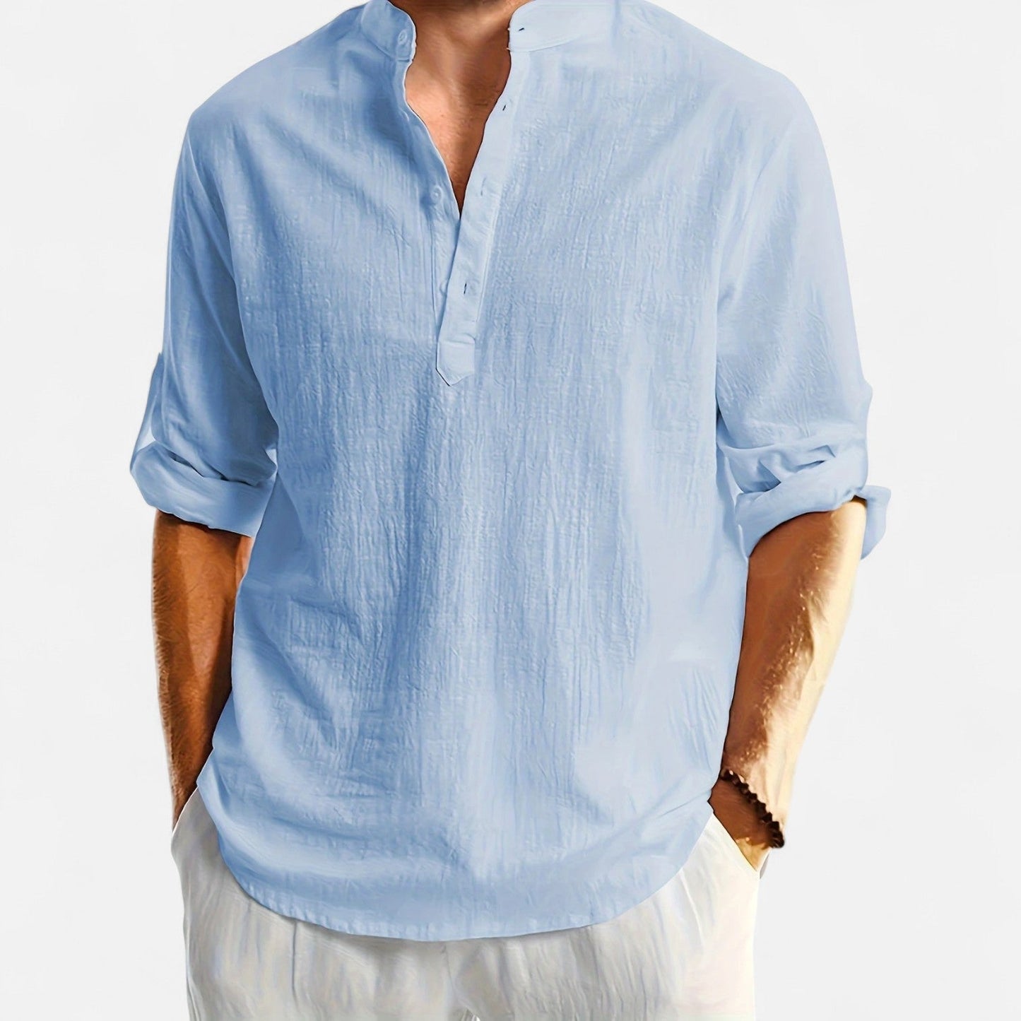 Belmoir Men's Linen Shirt | 100% Woven Linen, Casual Henley Style