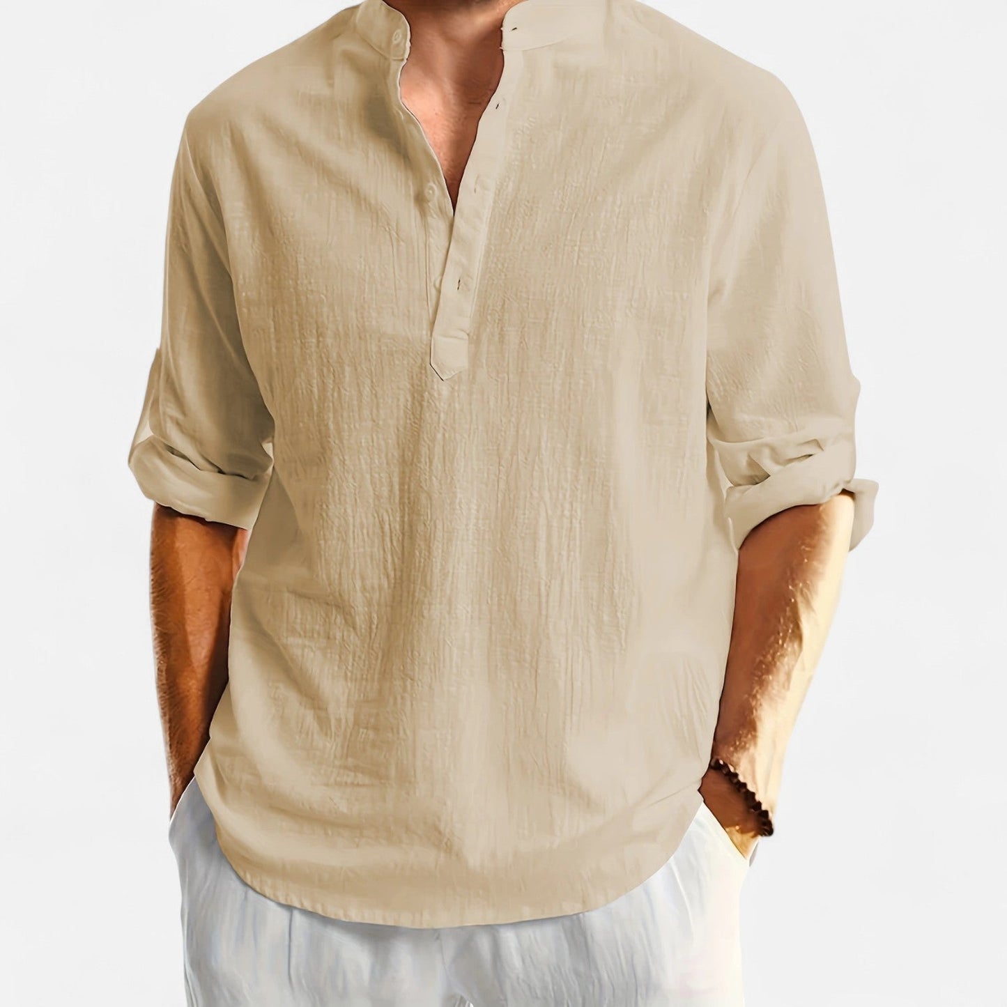 Belmoir Men's Linen Shirt | 100% Woven Linen, Casual Henley Style