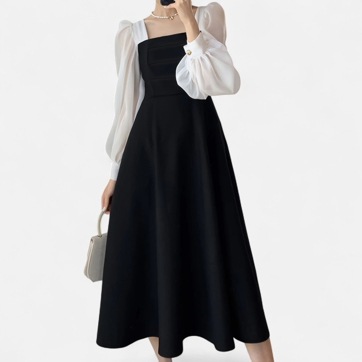 Belmoir Women's Black A-Line Dress | Semi-Sheer Organza, Vintage Charm