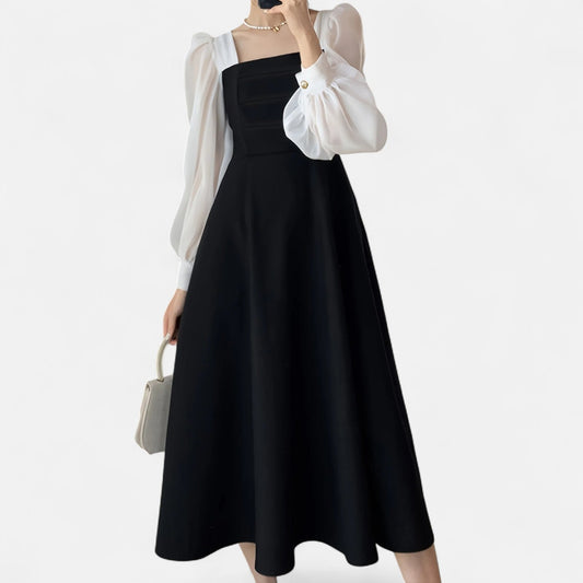 Belmoir Women's Black A-Line Dress | Semi-Sheer Organza, Vintage Charm